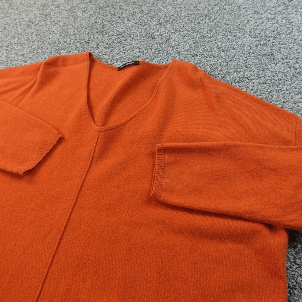 Luisa Cerano Sweater Womens 12 Orange Wool Silk Cashmere V Neck Tunic Pullover